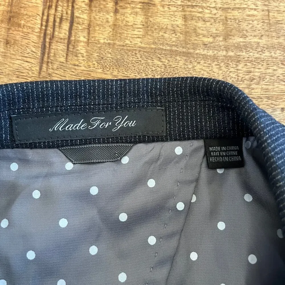 Indochino Mens Blazer‎ Bespoke 43L Wool Stretch Charcoal Pinstripe Surgeon Cuffs